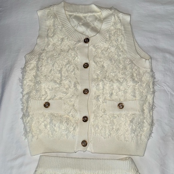 New Bella Barnett Pamano Skirt Set White Fluffy Sleeveless Mini Co-ord Classy - Picture 3 of 4